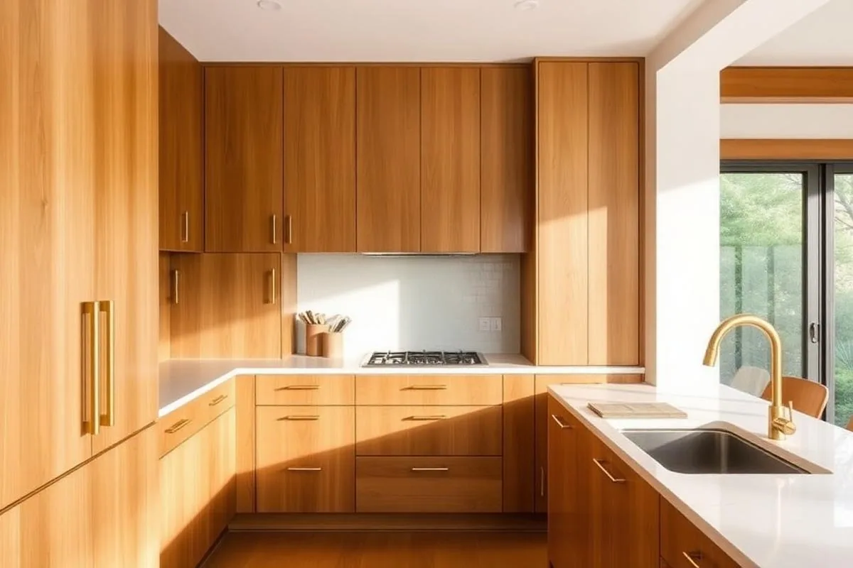 Service illustration of custom timber cabinetry in a kitchen