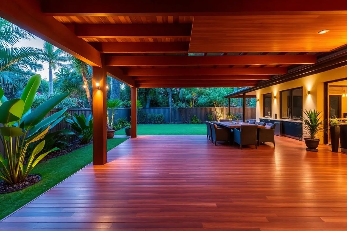 Service illustration of a timber deck and covered outdoor area