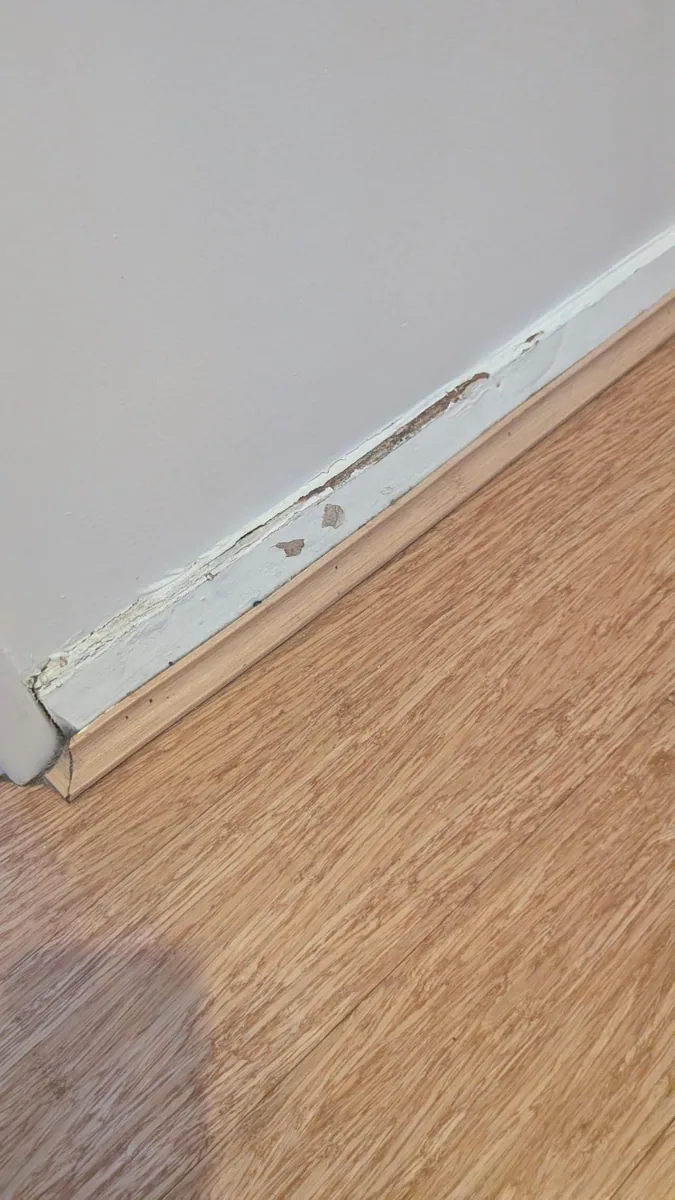 Owner-supplied close photo of skirting-board repair preparation